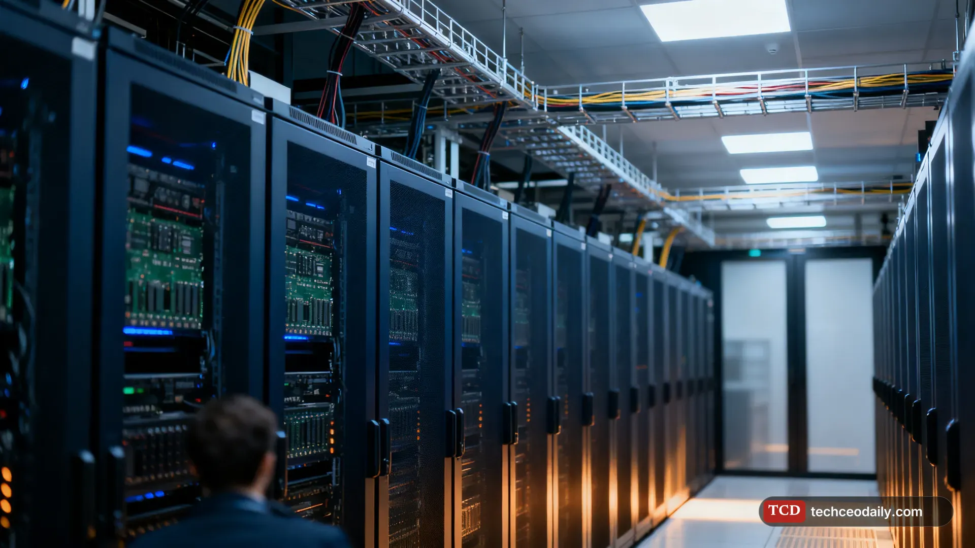 Rows of CPU server racks inside a distributed edge data center