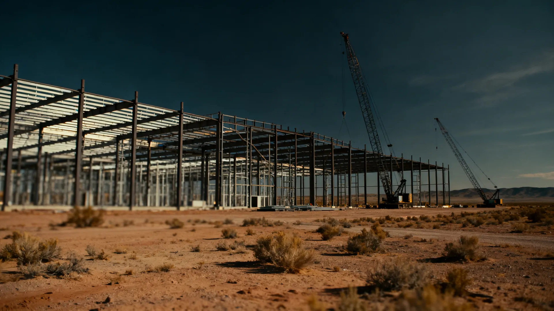 An unfinished large data center construction site in the New Mexico desert