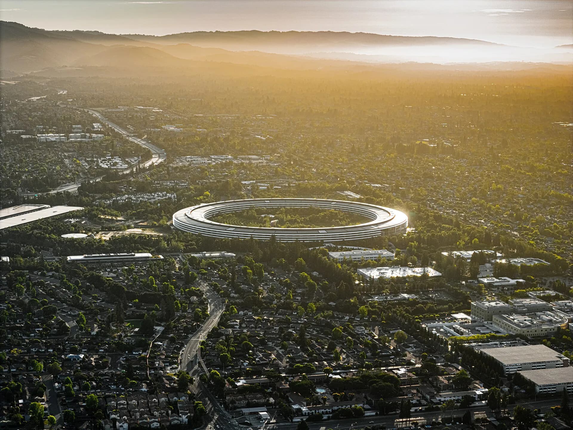 Apple Park in Cupertino at Sunset