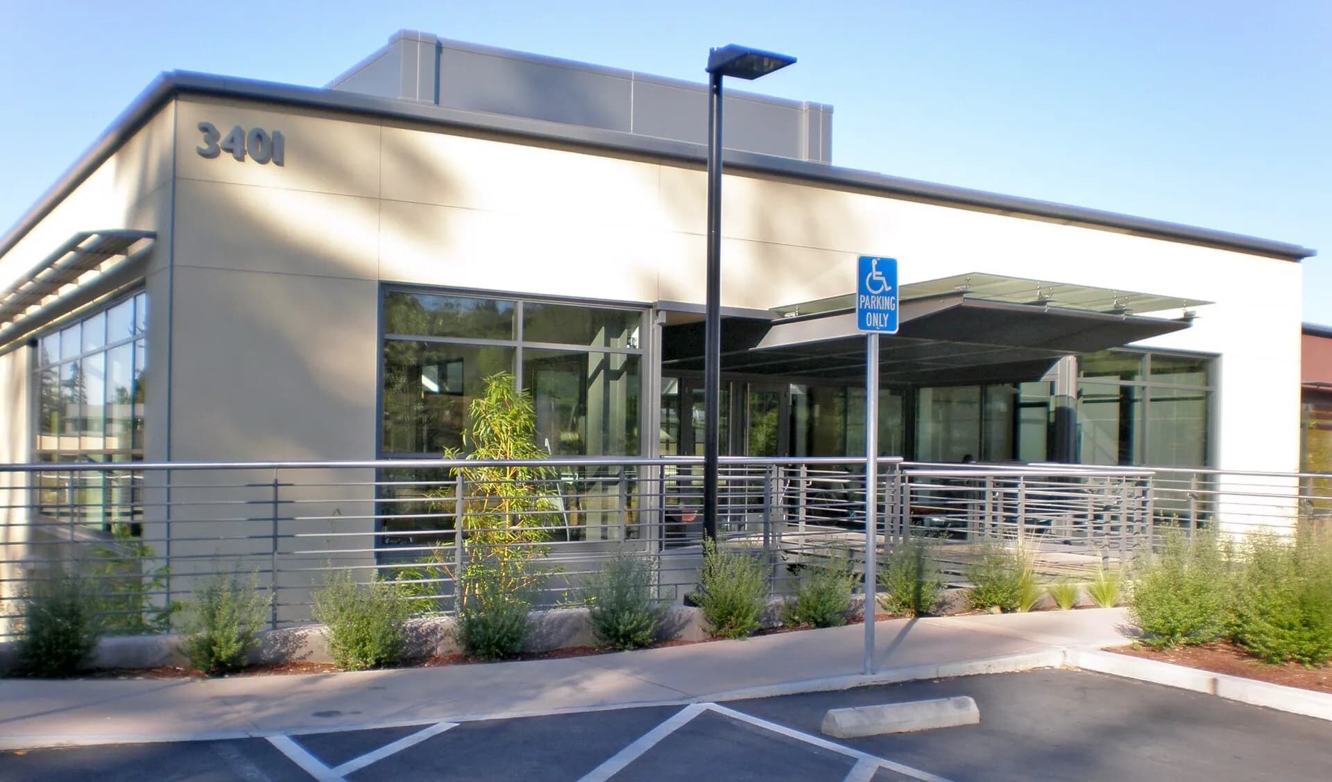 The entrance to the VMware headquarters at 3401 Hillview Avenue in Palo Alto, California.