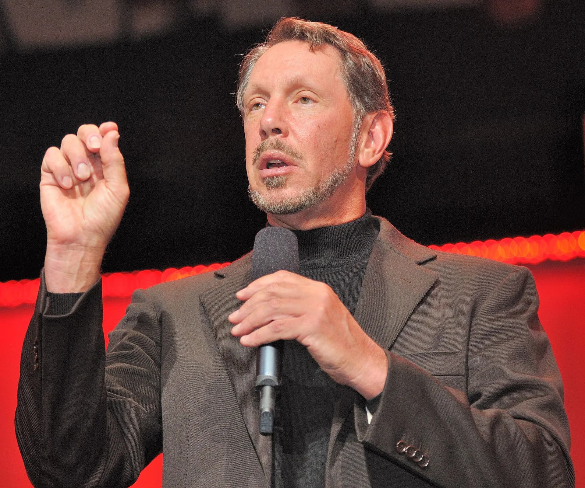 Larry Ellison on stage.