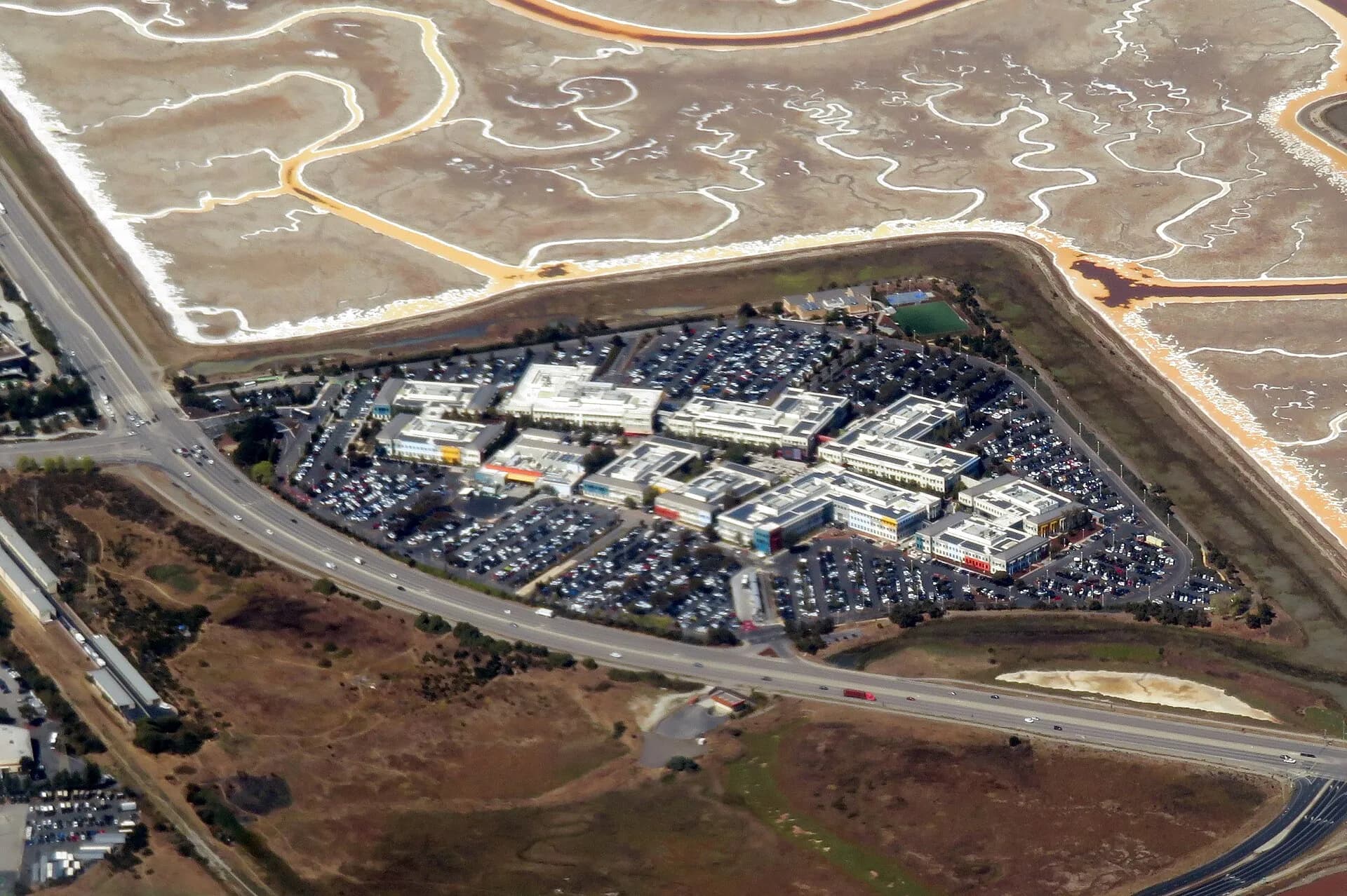 Aerial view of the Facebook campus in Menlo Park in September 2019