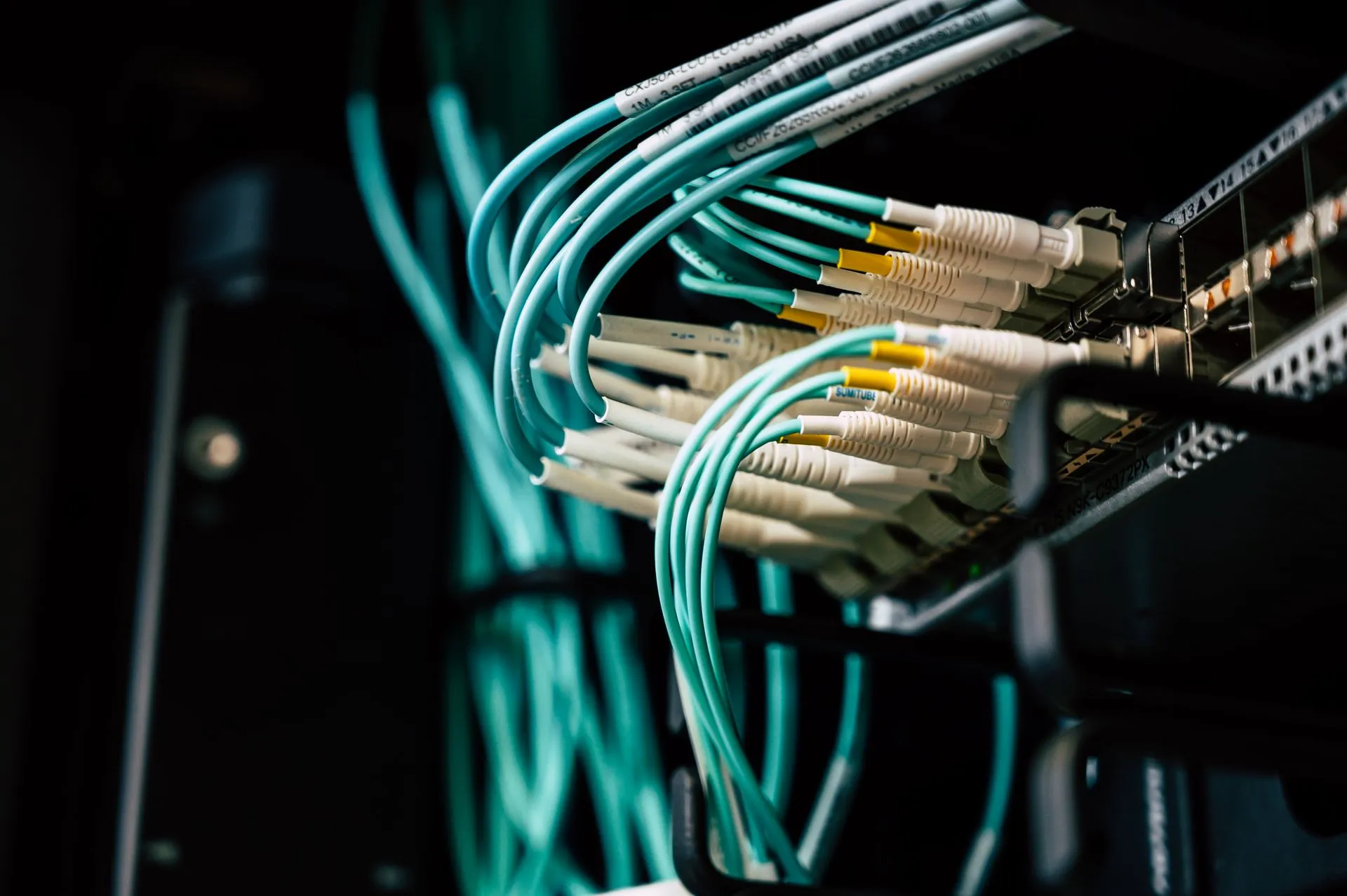 Detailed view of network cables plugged into a server rack in a data center, illustrating AI infrastructure startups beyond GPUs land big September rounds