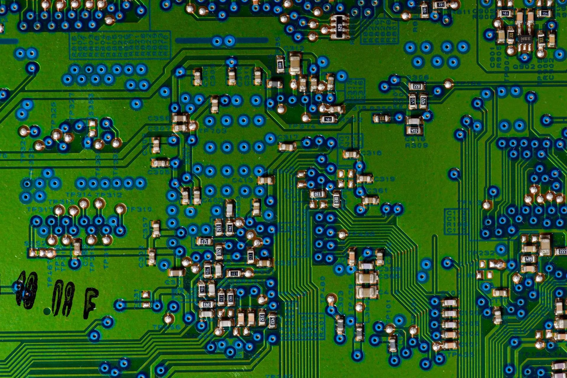 Detailed view of a circuit board highlighting electronic components.