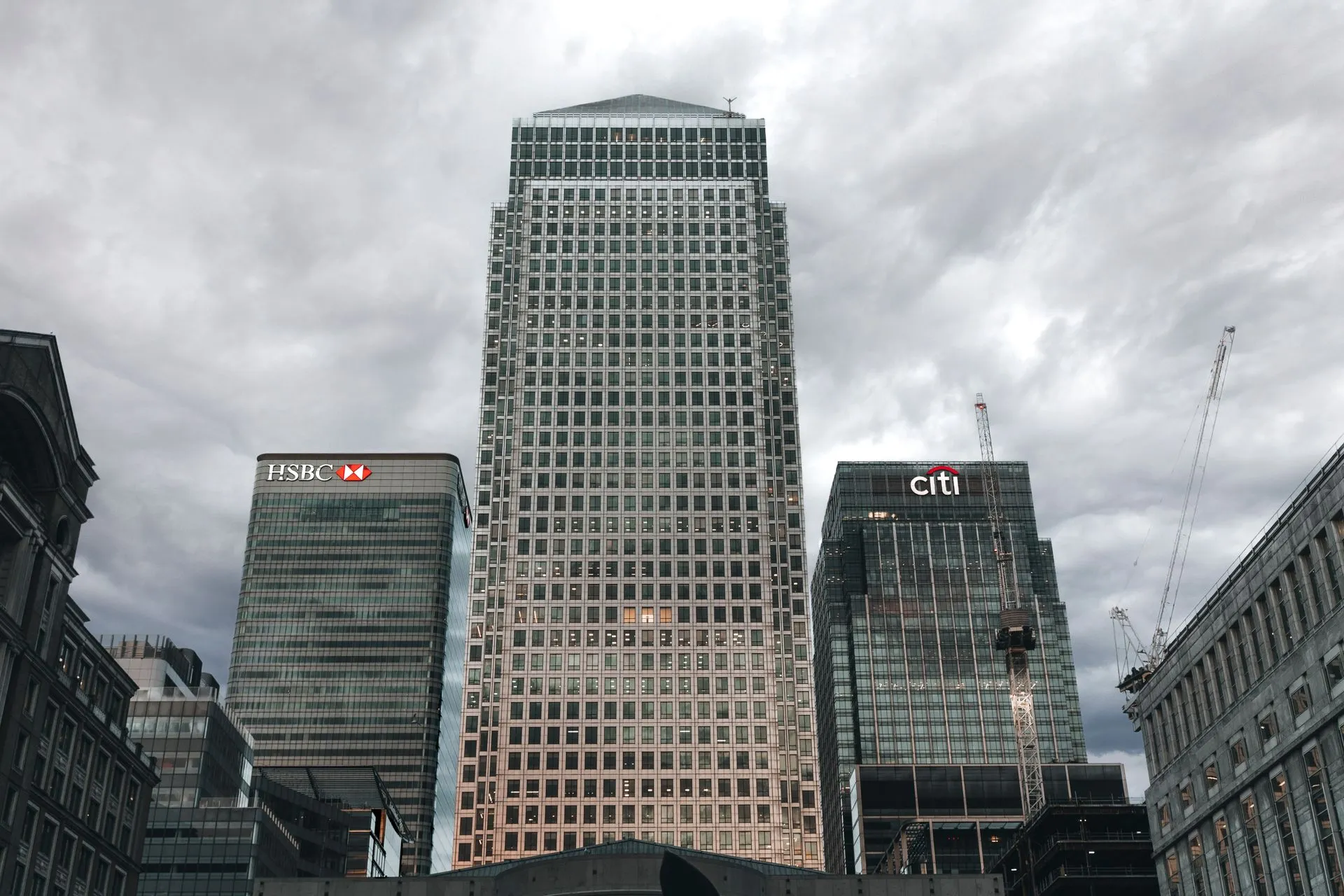 View of HSBC and Citi buildings in London's Canary Wharf business district, illustrating SMBC Americas COO Greg Keeley is out after about 17 months, and the bank gives no reason